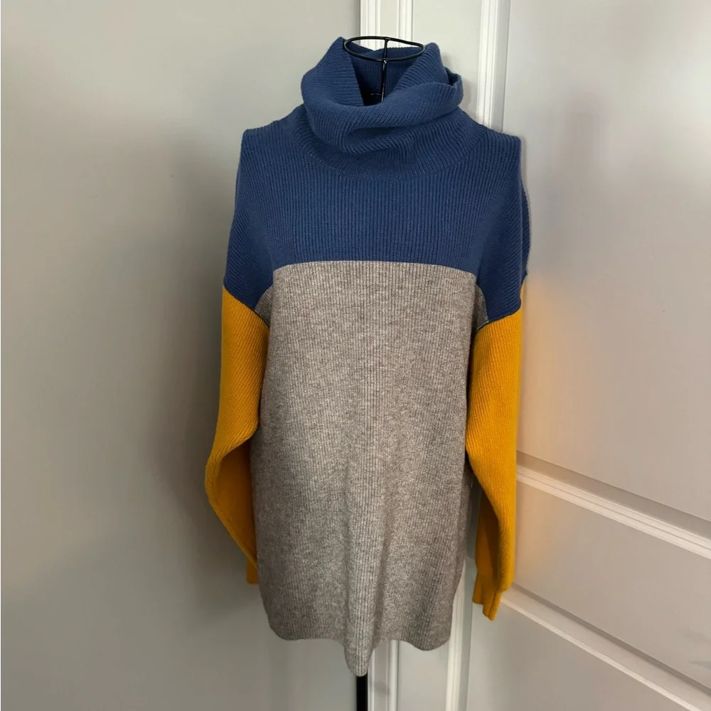 NWT Free People Structured Color Block Tunic Turtleneck Sweater Size XS-OVERSIZE